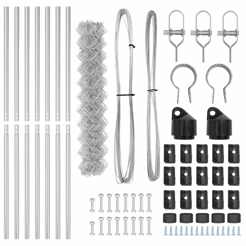 Kettengliedzaun mit Pfosten Silber 1,6 x 10 m Stahl